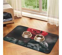 Rose Flower Printed,Waterproof Pet Feeding Mat,PU Leather Placemats for Cat Dog Water Bowl,Food Mats,30x45cm