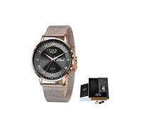 (Rose gold black) LIGE Men Watches Top Brand Luxury Ultra-Thin Sport Quartz Wrist Watch Mens Fashion Leather Waterproof Casual Clock Male Relogio