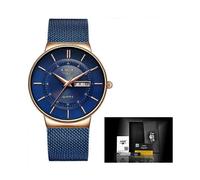 (Rose gold blue) Mens Watches LIGE Luxury Waterproof Ultra Thin Date Clock Male Steel Strap Casual Quartz Watch Men Sports Wrist Watch