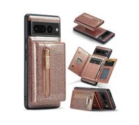 (Rose Gold) For Google Pixel 7 Pro DG.MING M3 Series Glitter Powder Card Bag Leather Case