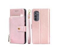 (Rose Gold) For Motorola Edge 2022 Zipper Bag Flip Leather Phone Case