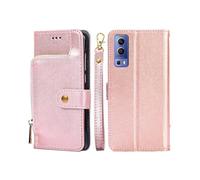 (Rose Gold) For vivo Y72 5G / iQOO Z3 Zipper Bag PU + TPU Horizontal Flip Leather Case with Holder & Card Slot & Wallet & Lanyard(Black)