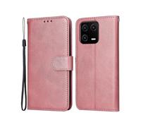 (Rose Gold) For Xiaomi 13 Pro 5g Cell Phone Case Bag Classic Calf Texture Supporting Stand Pu Leather Wallet Shockproof Cover With Wrist Strap