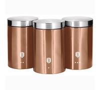 Rose Gold Juego de 3 Botes Cocina Almacenaje de Acero Inoxidable Resistente, 11 x 17,8 cm, Para Guardar Té, Café y Azúcar, Metallic Line Diseño Moderno, Oro Rosa/Inox