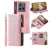 (Rose Gold, Multicolor) Style 005 For Motorola Edge 50 Neo 5G Wallet Case Rhombus Stitching Line PU Leather Phone Cover - Ro