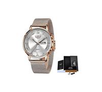 (Rose gold white) LIGE Men Watches Top Brand Luxury Ultra-Thin Sport Quartz Wrist Watch Mens Fashion Leather Waterproof Casual Clock Male Relogio