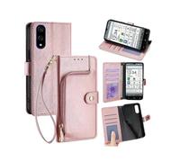 (Rose Gold) Zipper Bag Leather Phone Case For Kyocera Basio Active3