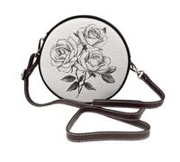 Rose Heads In Black And White - Bolso cruzado redondo de piel para mujer