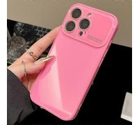 (Rose, iPhone 14) Luxury Crystal Glass Case for iPhone 16 to 11 Pro Max, Glossy Candy Bumper Cover in Plain Colours for Elegant Protection