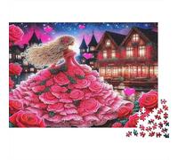 Rose Jigsaw Puzzle for Adults Kids Woman in Pink Rose Dress by House Age 12 Years Up Educational Game 52x38cm 1000pcs