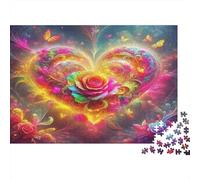 Rose Jigsaw Puzzles for Adults Colorful Heart with Pink Rose Educational Games for The Whole Family Women 52x38cm 1000pcs