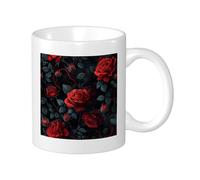 Rose - Juego de 1 taza con impresión vintage floral y hojas de plantas botánicas, diseños estéticos, hermosos diseños de cerámica roja y verde, colección Steeping Collection, oficina, gimnasio