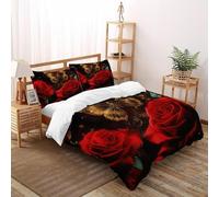Rose Mariposa Funda Nórdica Algodon 3 Piezas 3D Impresa Aesthetic Garden Life con Cremallera Y Funda De Almohada Double（200x200cm） Microfibra Ropa De Cama para Adultos Y Niñas