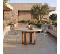 Rose May - Mesa de jardín redonda de acacia maciza y cemento crudo 4/6 pers. H 75 x B 140 x T 140 cm