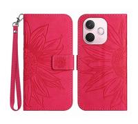 (Rose, Multicolor) Leather Wallet Phone Cover with Sunflower Imprint for a Certain Brand's A5 Pro 5G - Red with Wrist Strap