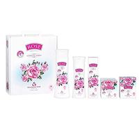 Rose Original Set de Regalo de Mujer de 5 Pcs. con Aceite de Rosa 100% Natural Agua Micelar, Gel de Ducha, Crema de Dia Facial, Crema de Manos y Jabón Sin Parabenes