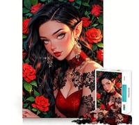 Rose - Princesa Elfa Entre Rosas Rompecabezas de 1000 Piezas para Adultos Ayuda a desarrollar la Memoria Diseño de Entretenimiento Suave Colección de Arte Pieza (38x26cm)