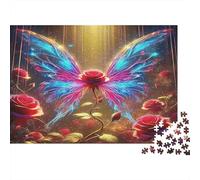 Rose Puzzle for The Whole Family Butterfly Wings with Red Roses for Women, Gifts for Men Adults Kids 38x26cm 1000pcs