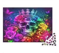 Rose Puzzle for The Whole Family Skull with Crown and Roses for Women, Gifts for Men Adults Kids 52x38cm 1000pcs