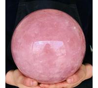 Rose Quartz Crystal Gemstone Ball Divination Sphere Sculpture Figurine with Wood Stand Feng Shui Aura Home Desk Decor Crafts,80mm/3.14in