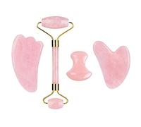 Rose Quartz Face Roller And Gua Sha Set Natural Jade Gouache Scraper Gua Sha Massage Quartz Roller Facial Lifting Massage Tool,type 1