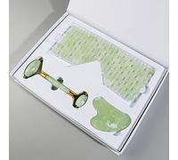 Rose Quartz Face Roller Scraper Eye Mask Set Masajeador Facial Gua Sha Relax Tool Natural Jade,Esmeralda