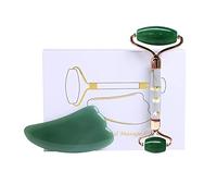 Rose Quartz Jade Roller y Gua Sha Set Masajeador facial Gouache Natural Jade Stone Cuidado de la piel Caja de herramientas de belleza, tipo 02