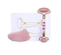 Rose Quartz Jade Roller y Gua Sha Set Masajeador facial Gouache Natural Jade Stone Cuidado de la piel Caja de herramientas de belleza, tipo 01