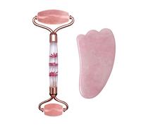 Rose Quartz Jade Roller y Gua Sha Set Masajeador facial Gouache Natural Jade Stone Cuidado de la piel Caja de herramientas de belleza, tipo 03