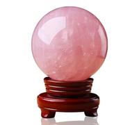 Rose Quartz Sphere Ball Crystal Ball Magic Crystal Ball Ornament with Wood Stand for Crystal Home Decoration,15cm/5.9in