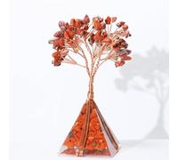 Rose Quartz Tree of Life Crystal Feng Shui Figurine, 11x5x5cm Handmade Money Tree for Wealth & Prosperity, Office & Home Decor Gift(Red)
