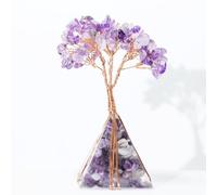 Rose Quartz Tree of Life Crystal Feng Shui Figurine, 11x5x5cm Handmade Money Tree for Wealth & Prosperity, Office & Home Decor Gift(Purple)