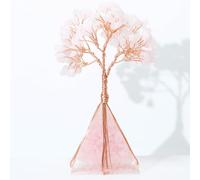 Rose Quartz Tree of Life Crystal Feng Shui Figurine, 11x5x5cm Handmade Money Tree for Wealth & Prosperity, Office & Home Decor Gift(Pink)