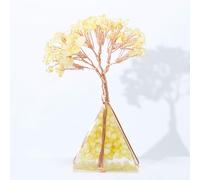 Rose Quartz Tree of Life Crystal Feng Shui Figurine, 11x5x5cm Handmade Money Tree for Wealth & Prosperity, Office & Home Decor Gift(Yellow)