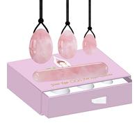 Rose Quartz Yoni Egg Massage Stick Set Natural Pink Crystal Stone Love Eggs Drilled And Undrilled Egg Kegel Exercise, Drilled With Box