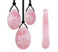 Rose Quartz Yoni Egg Massage Stick Set Natural Pink Crystal Stone Love Eggs Drilled And Undrilled Egg Kegel Exercise, Drilled No Box