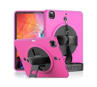 (Rose Red)For Ipad Pro 12.9 2022 / 2021 / 2020 / 2018 Shockproof Tpu + Pc Tablet Case With Holder & Pen Slot & Shoulder Strap(dark Rose Red)