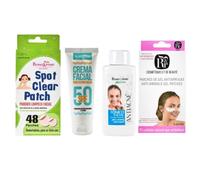Rose & Rose Kit | Tónico Facial Antiacné + Crema Solar SPF 50+ + Parches Spot Clear + Parches de Gel para Ojos | Cuidado Facial Integral para Piel Grasa y con Imperfecciones | Hidrata y Revive