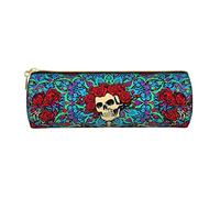 Rose Skull Estuche para lápices divertido Estuche para bolígrafos Cilindro Caja de transporte pequeña para adultos con cremallera suave Simple Durable Liviano para organizador de oficina Bolsa de alma