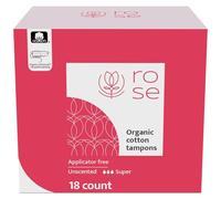 Rose Tampones orgánicos, super, sin aplicador, núcleo de algodón 100% orgánico y velo de seguridad, sin perfume, 18 unidades (paquete de 1)