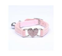Rose-Velvet cat collar with heart pendant with crystals and bell, 28-30 cm