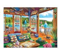 RoseArt - Kodak Premium - Rompecabezas de 350 piezas de The Lake House - Cozy Cabin Lake Summer Vacation Scene - Rompecabezas para adultos - Tamaño terminado aprox. 18 x 24 pulgadas, fabricado en