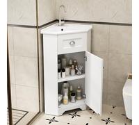 Rosebibi Armario de baño para ahorrar espacio, modelo de pie con lavabo individual, cuerpo de fibra de densidad media, cuerpo impermeable, lavabo de cerámica, mango de metal, superficie sin barniz