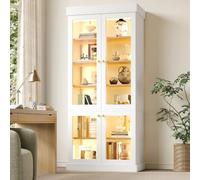 Rosebibi Armario de pie moderno, vitrina de cristal, diseño interior bien pensado y protección antivuelco, estable, seguro y versátil para el hogar, color blanco
