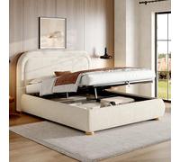 Rosebibi Cama tapizada, cama doble de 140 x 190 cm, cama funcional hidráulica, cama con somier, cabecero y gran espacio de almacenamiento, cabecero acolchado, color blanco