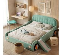 Rosebibi Cuna para coche con tobogán y escalera, cama acolchada suave en color verde azulado, cama de juegos con protección contra caídas, montaje a izquierda y derecha, para habitación infantil, 140