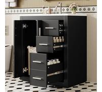 Rosebibi Lavabo independiente, de 76 x 46,5 x 85,5 cm, completamente lacado, TRES rieles silenciosos para cajones+puertas para armarios dobles, bisagras de cierre suave, lavabo integrado (negro-2)