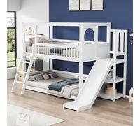 Rosebibi Litera para niños, cama doble, multifuncional, con estantes, tobogán, sin colchón, color blanco, 90 x 200 cm