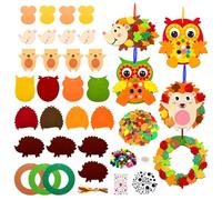 Rosedreamer Juego de manualidades para otoño, 36 unidades, fieltro para otoño, manualidades con niños, juego de manualidades con erizo, búho, coronas para proyectos de manualidades, actividades en la