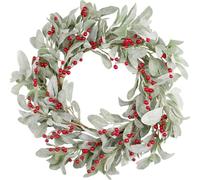 ROSEEONNE Adornos navideños Corona navideña Artificial preiluminada Verde Decorada con piñas y Bayas, Ideal for Puertas y Paredes. Corona(45cm Sheep Ear Leaf Red Fruit Style)